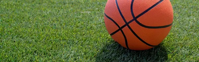 Bola de basquete sobre grama sintética